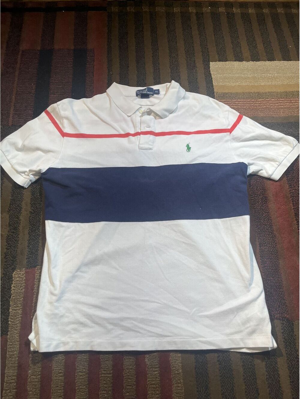 Polo Ralph Lauren Polo Shirt XL White Navy Red Stripe
